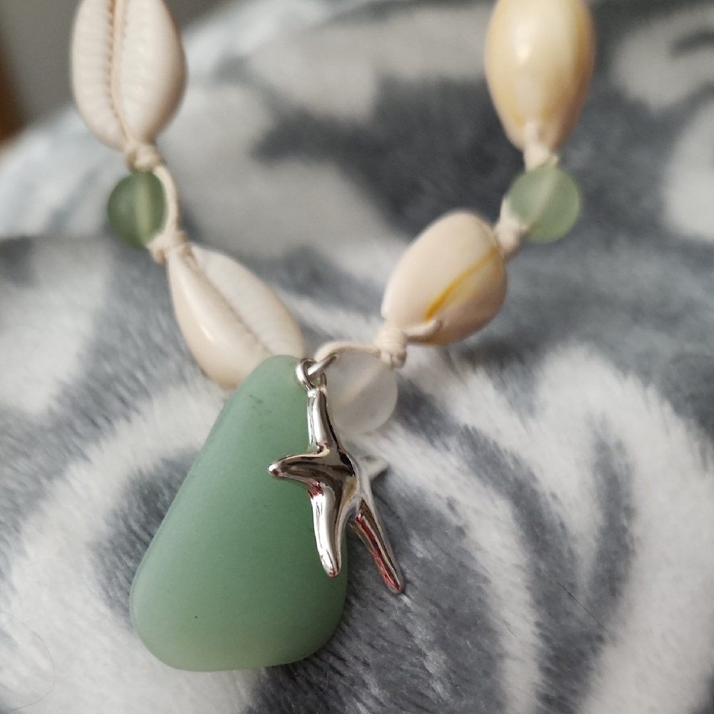 Silver and Green Shell Necklace